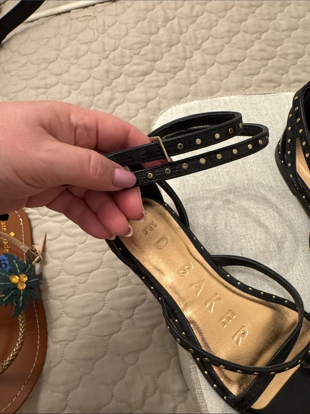 Ted Baker Black Strappy Studded Ankle Wrap Sandals
